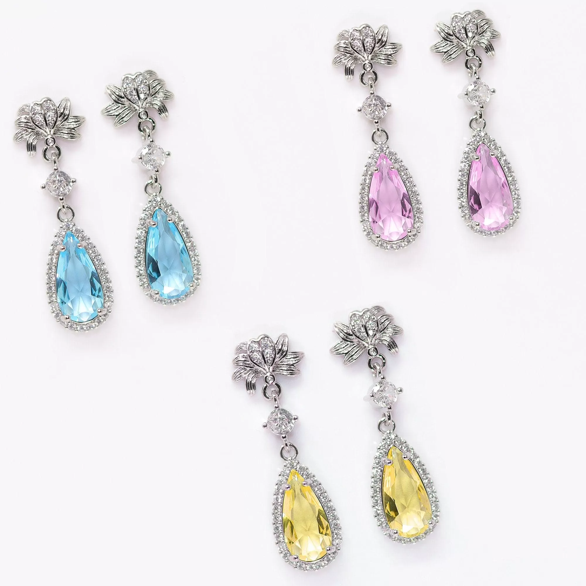 Lotus Flower CZ Bridal Earrings, Handmade Crystal Statement Earrings, Dangle Drop Wedding Earrings, Elegant Bridal Jewelry