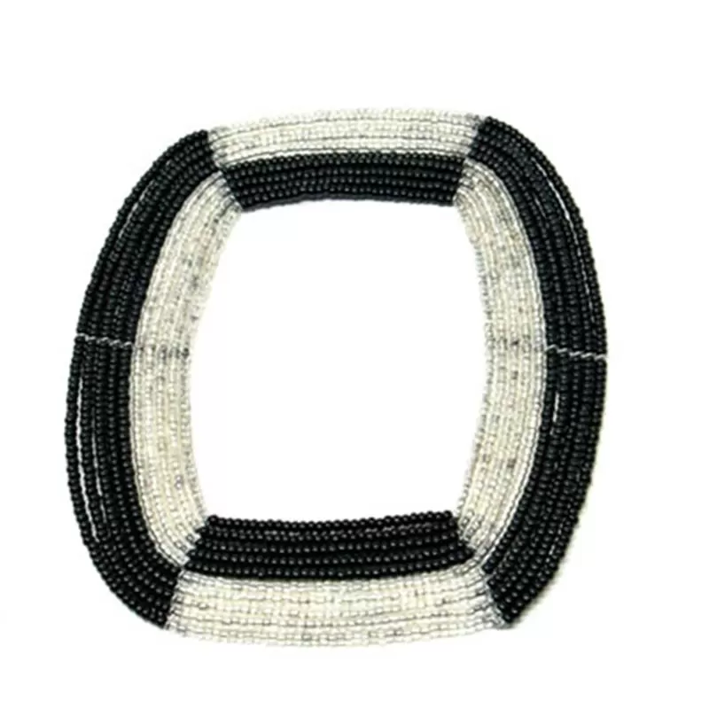 Maasai Square Beaded Bangle 09 - Black & Silver