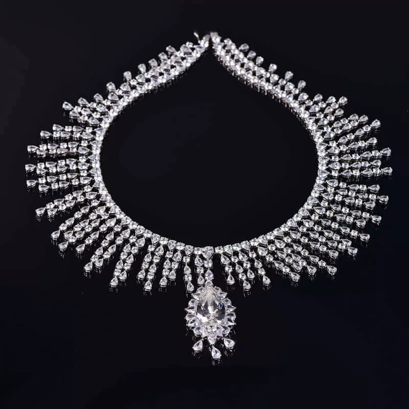 Magnificent White Gold Cubic Zirconia Diamond Treasure Necklace