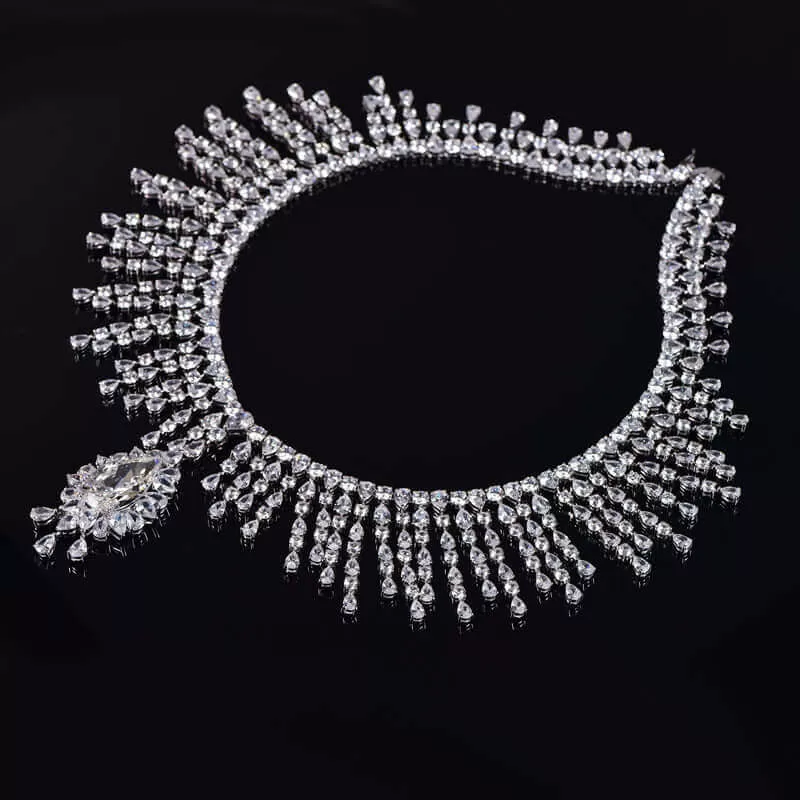 Magnificent White Gold Cubic Zirconia Diamond Treasure Necklace