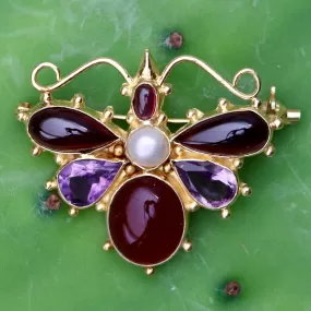 May Meadows Amethyst, Garnet and Pearl Pin