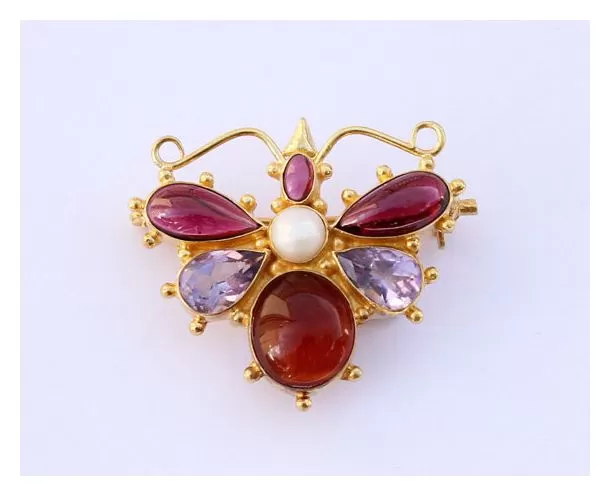 May Meadows Amethyst, Garnet and Pearl Pin