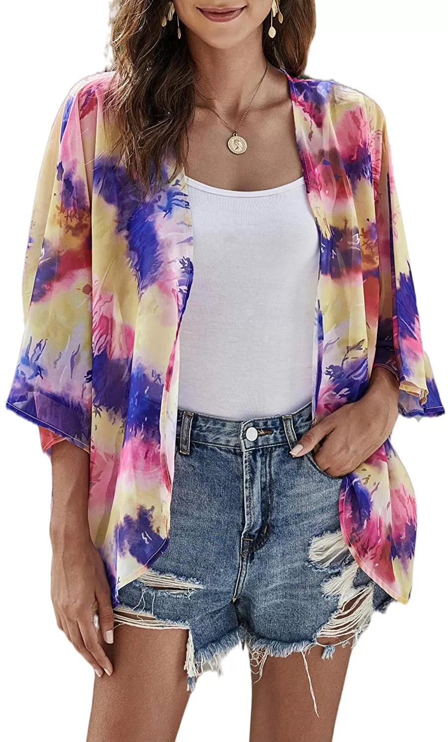 MayBuy Women's Flowy Summer Chiffon Kimono Cardigans Tops Boho Floral Beach Cover Ups Casual Loose Shirts