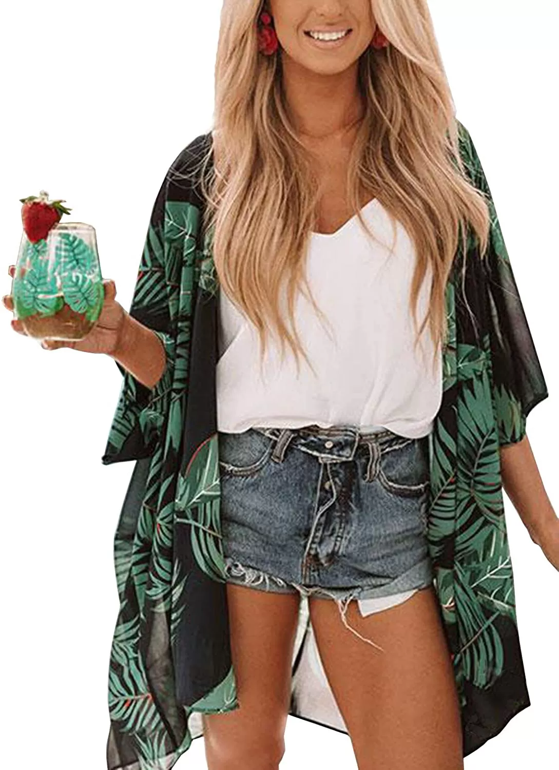 MayBuy Women's Flowy Summer Chiffon Kimono Cardigans Tops Boho Floral Beach Cover Ups Casual Loose Shirts