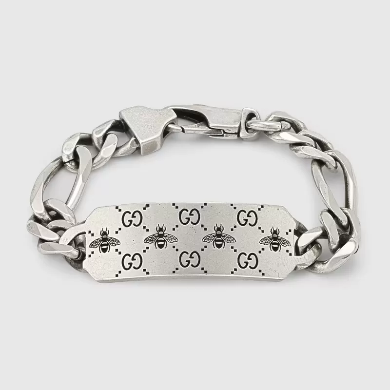 Medium GG & Bee Engraved ID Bracelet