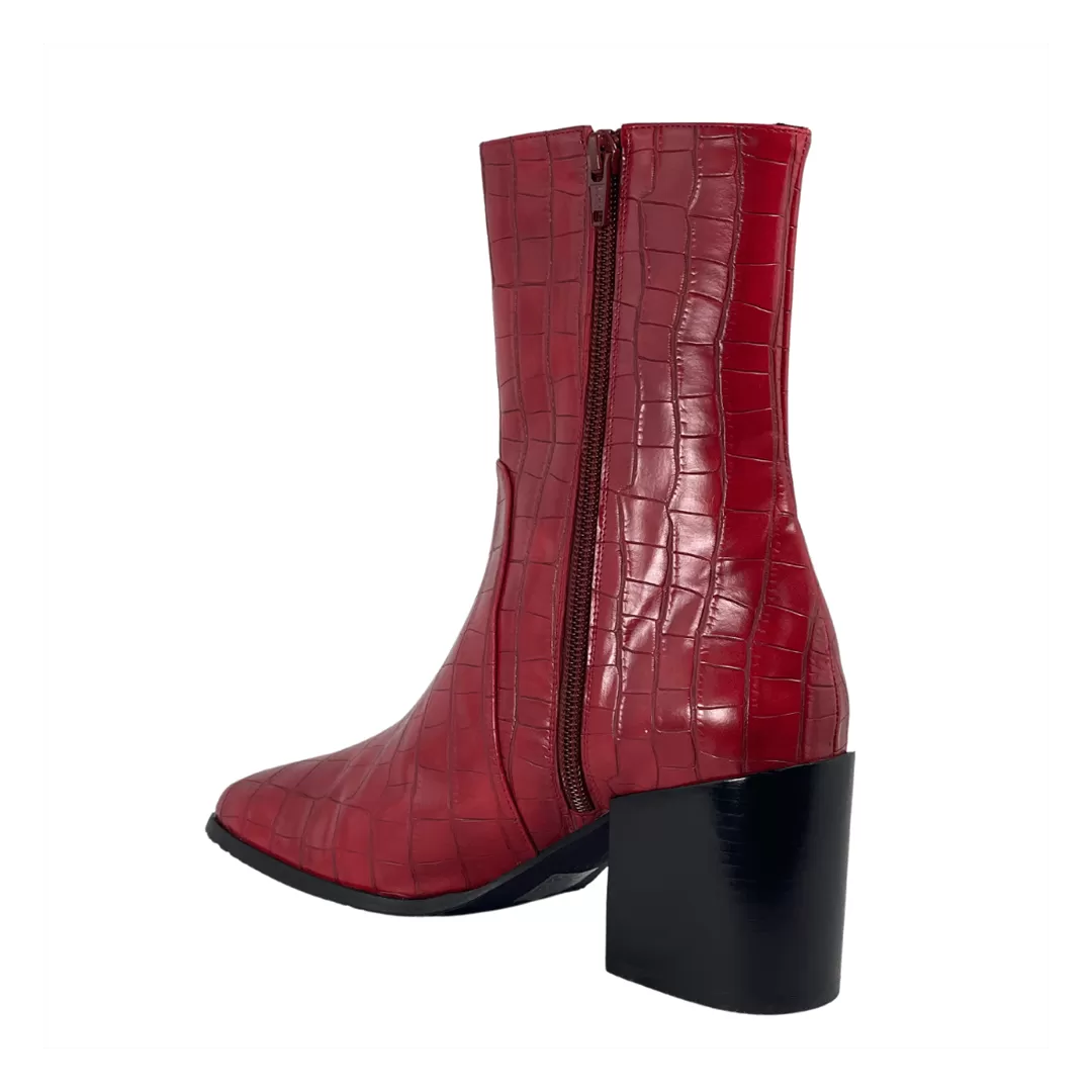 'Menos' vegan mid-calf boot by Zette Shoes - red croc