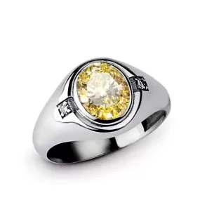 Men's 925 Silver Ring 4.94 ct Oval Gem and Genuine Diamonds