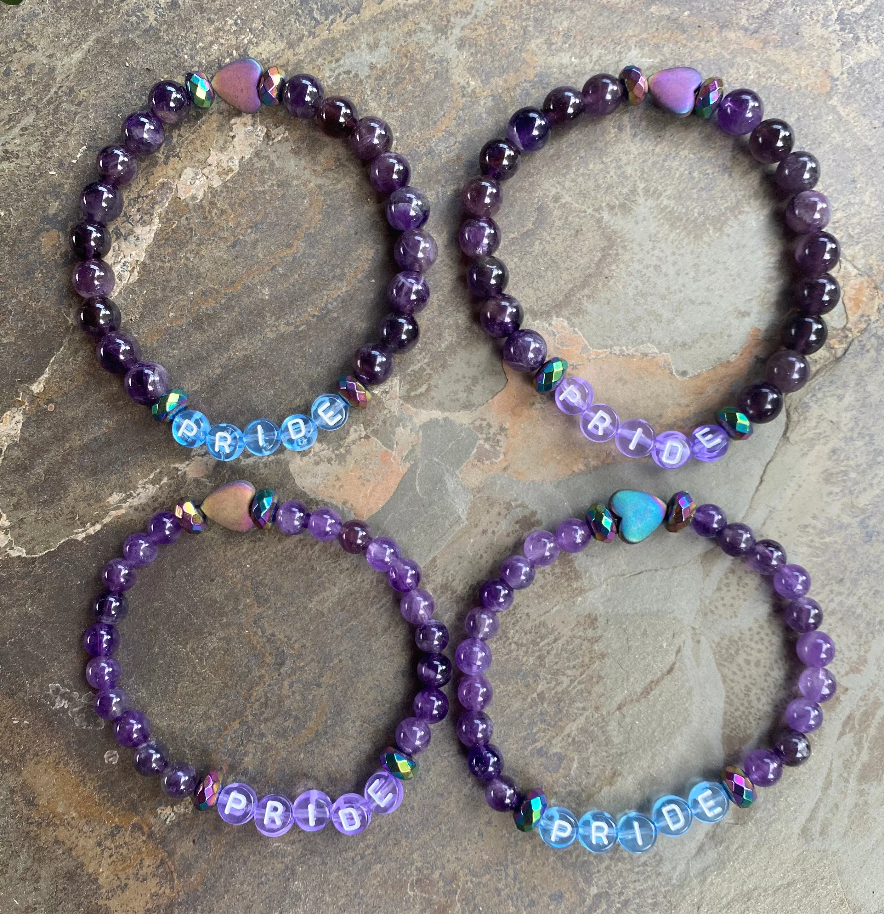 Men's and Women's PRIDE Amethyst Gemstone Bracelets