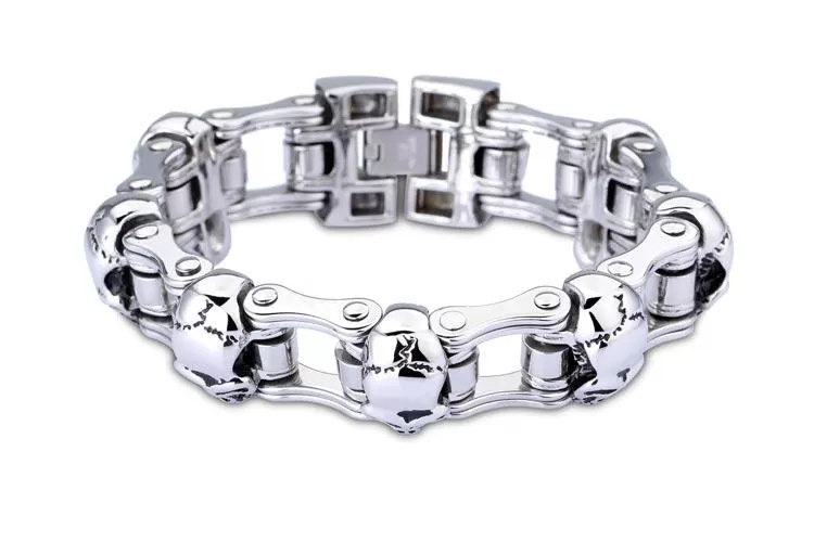 Men’s Stainless Steel Skull Biker Link Chain Bracelet