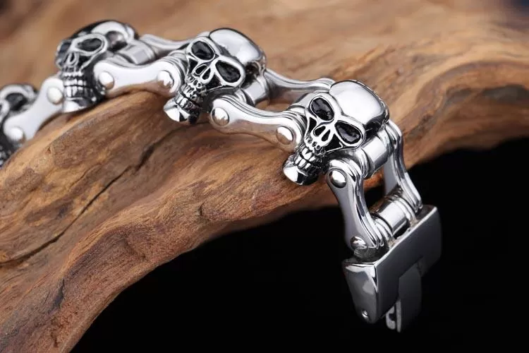 Men’s Stainless Steel Skull Biker Link Chain Bracelet