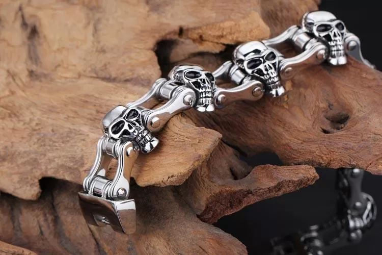 Men’s Stainless Steel Skull Biker Link Chain Bracelet