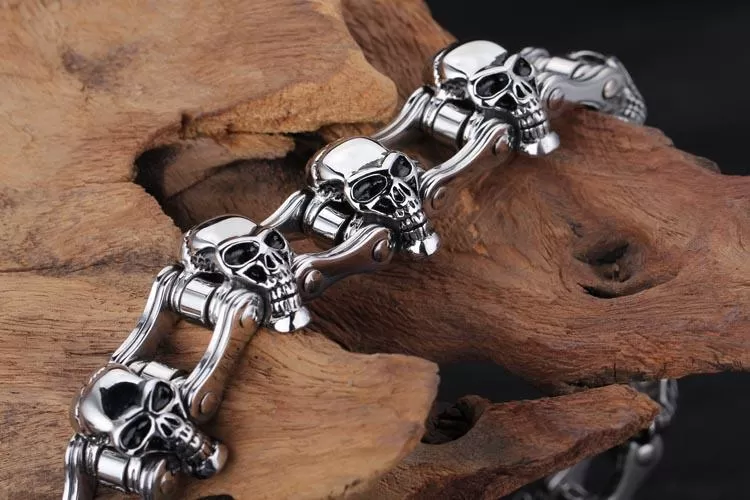 Men’s Stainless Steel Skull Biker Link Chain Bracelet