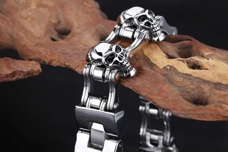 Men’s Stainless Steel Skull Biker Link Chain Bracelet