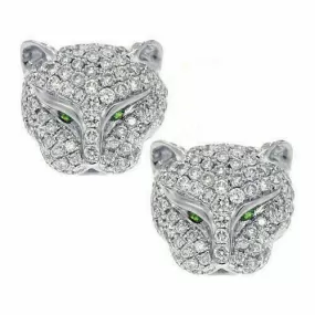 Micro-Pave Leopard Emerald Eyes Stud Earrings