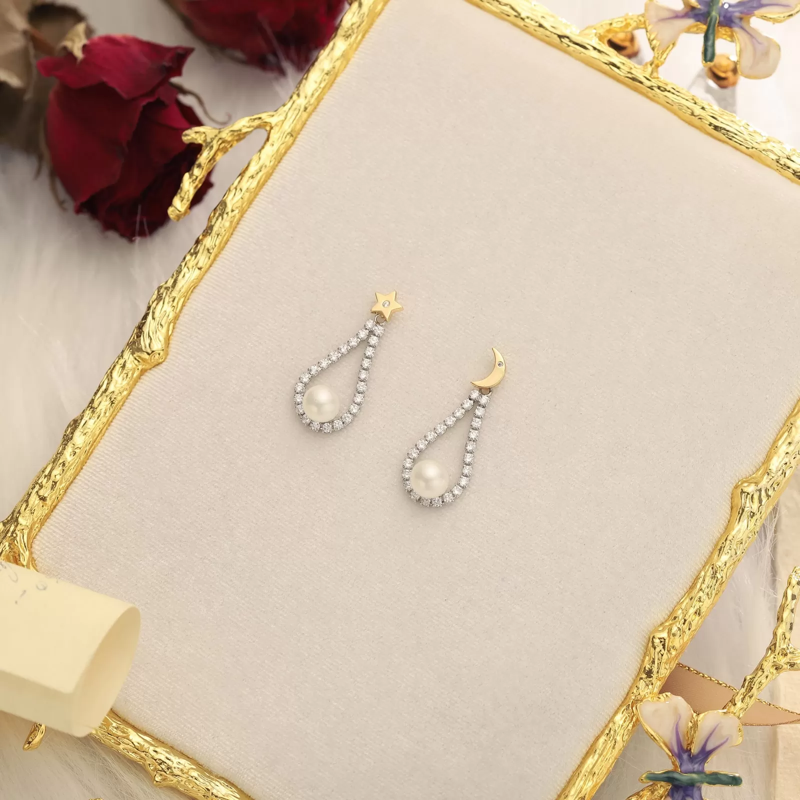 Moon Star Pearl Earrings