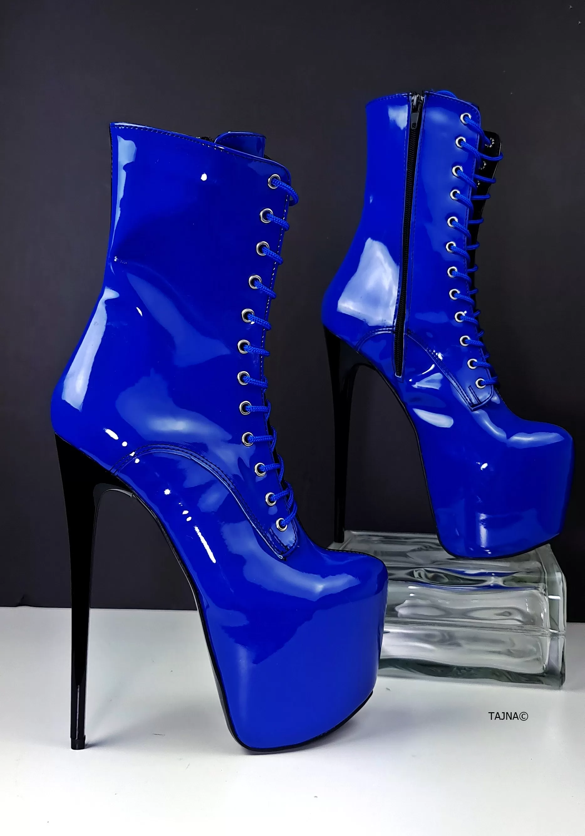 Multi Colour Double Side High Heel Boots Blue Black