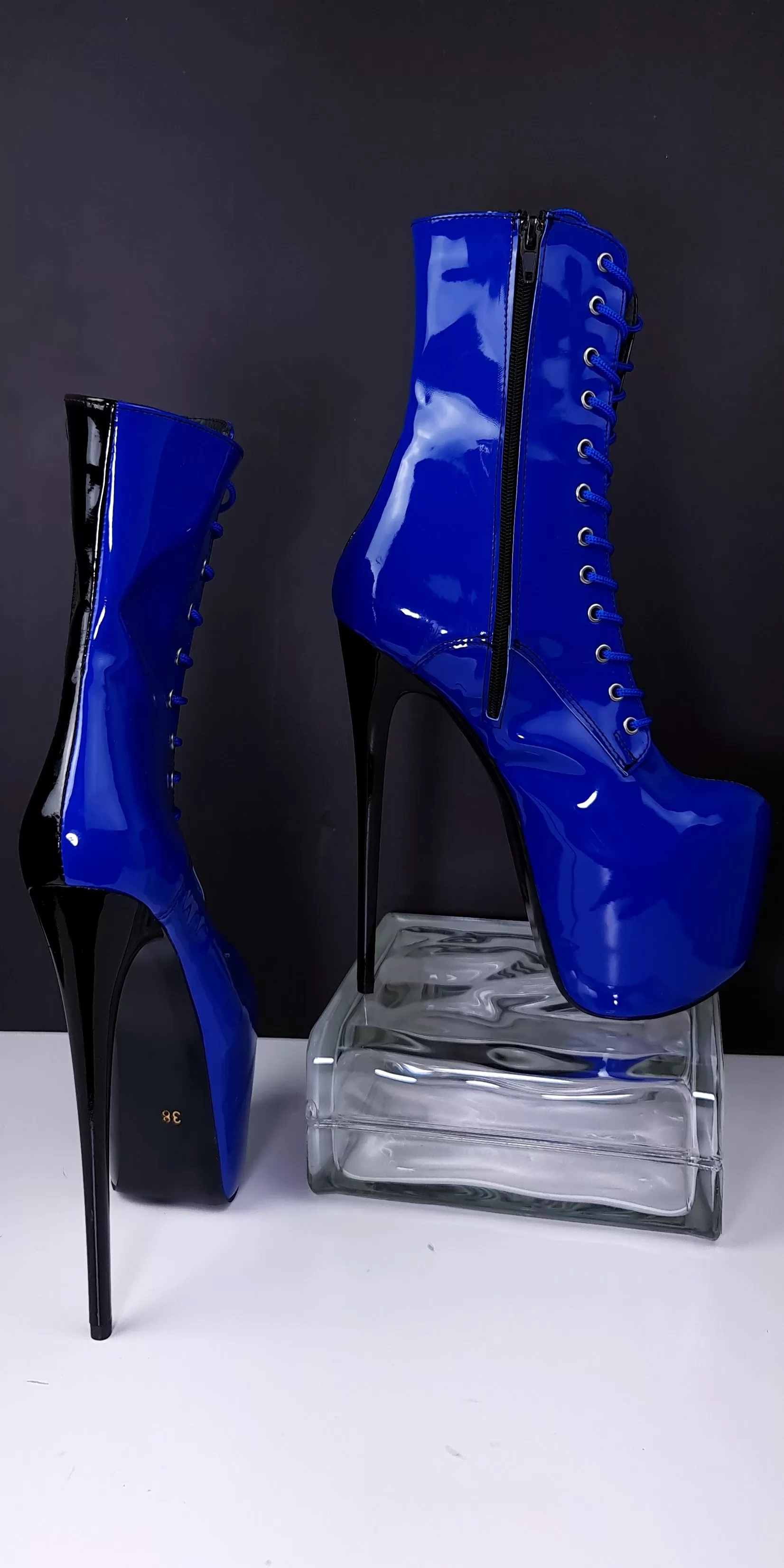 Multi Colour Double Side High Heel Boots Blue Black