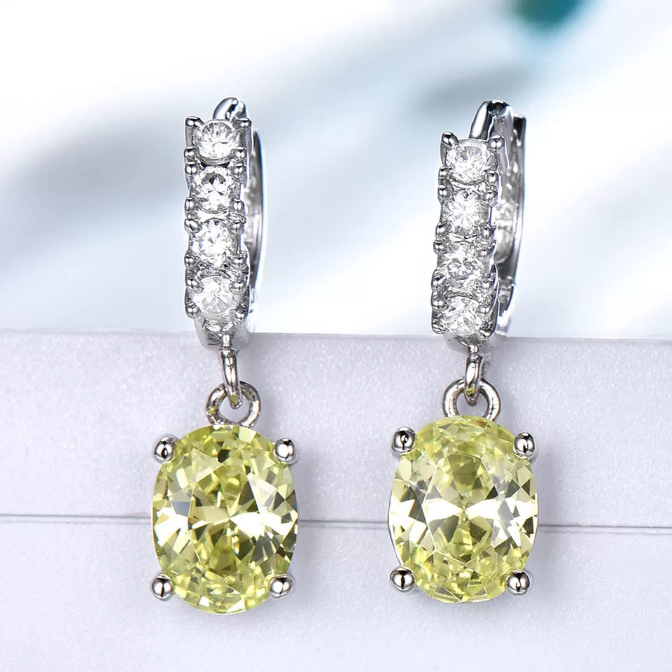 Nano Citrine Gemstone and Cubic Zirconia 925 Sterling Silver Pendant, Earrings & Ring Wedding Jewelry Set