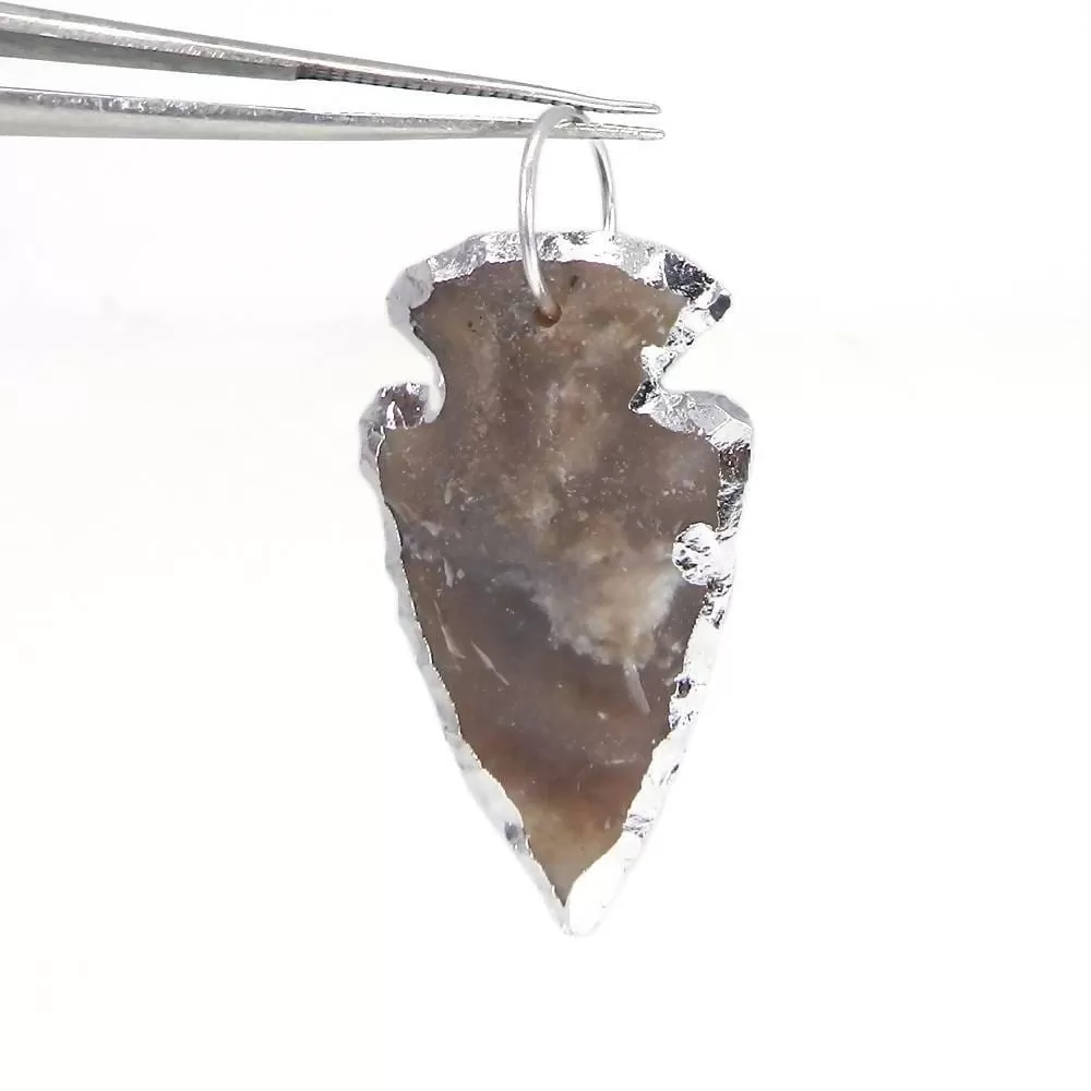 Natural Indian Agate Arrowhead Designer Silver Electroplated Pendant