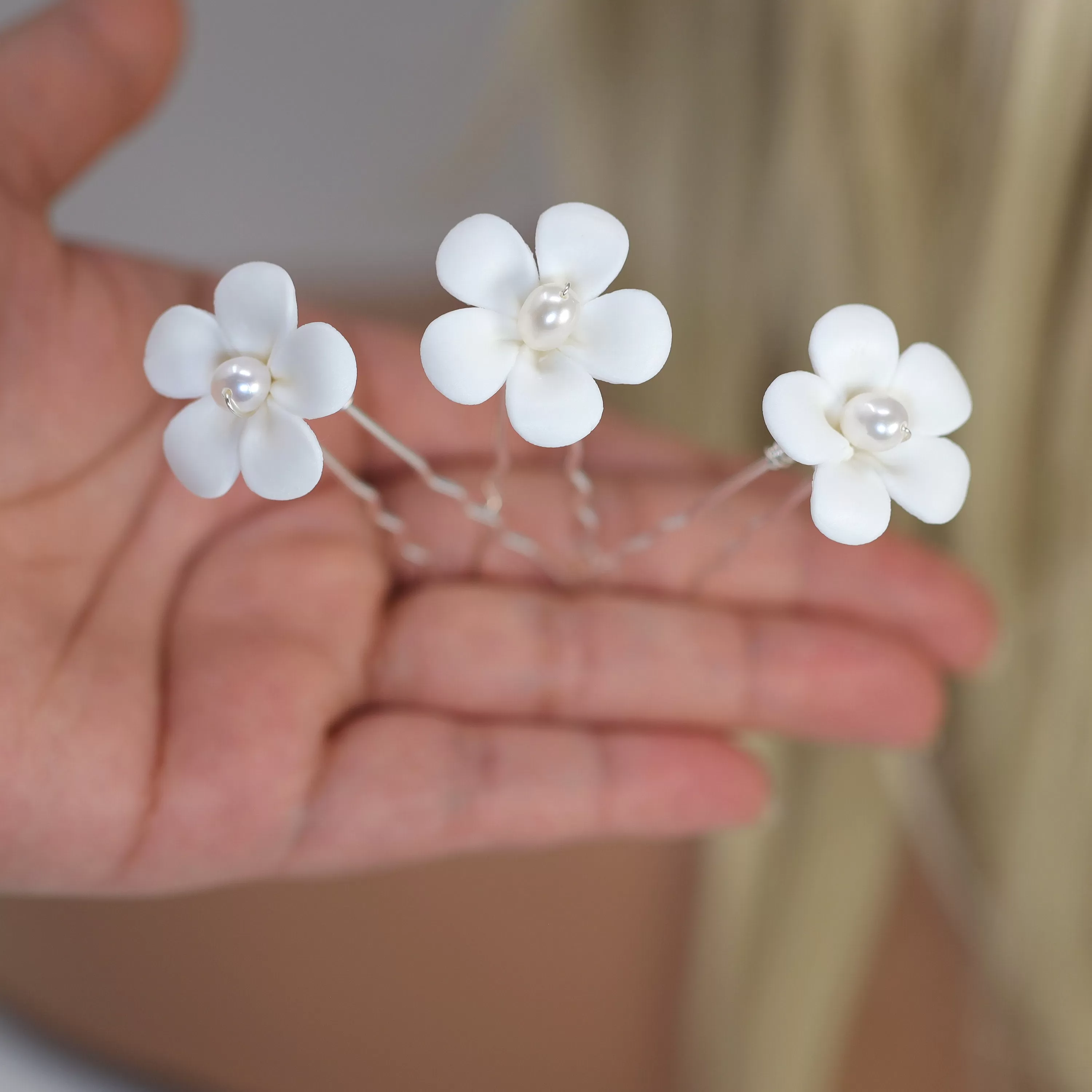 Natural Pearl Ray Of Shine Porcelain Comb, Ceramic White Flower Long Bridal Earrings Statement Earrings Cz