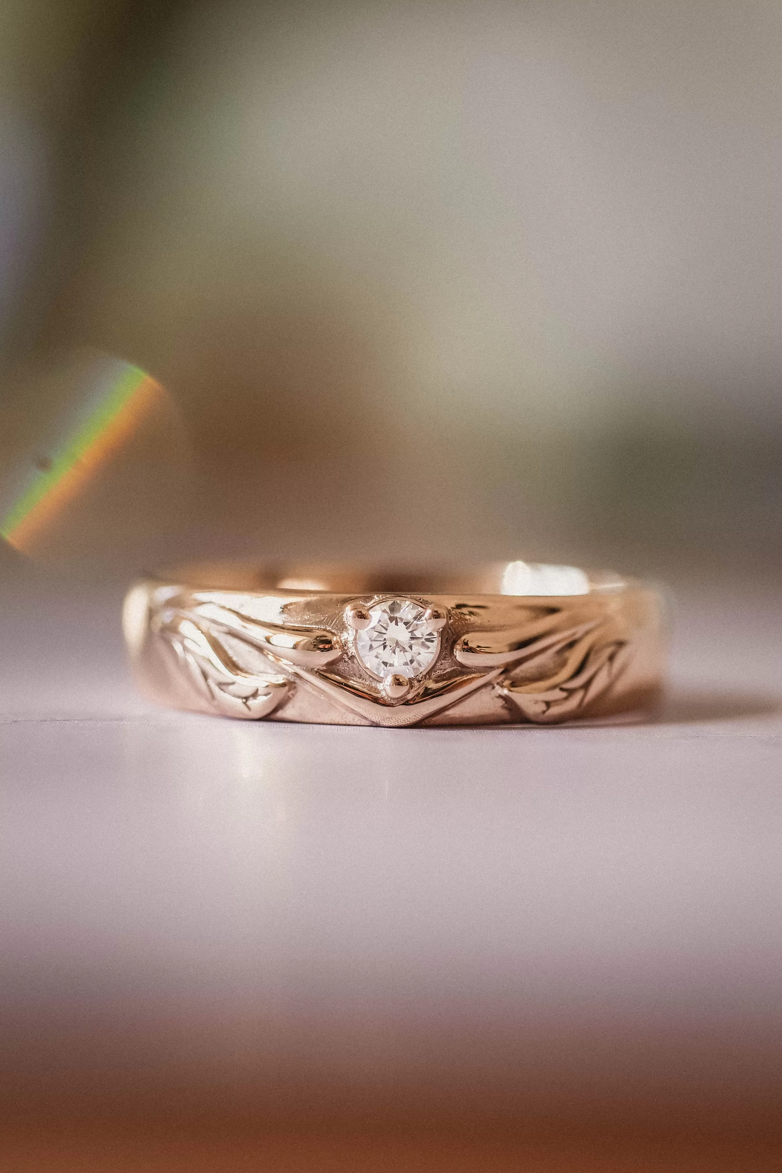 Nature wedding band with diamond / Wisteria