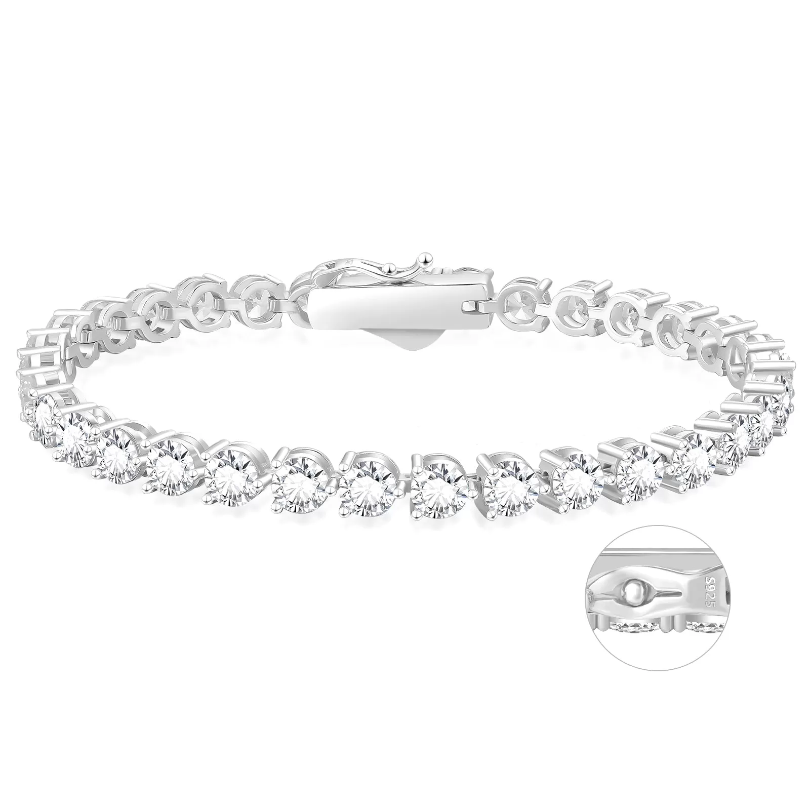 【NEW】5mm 925 Sterling Silver 3 prong Tennis Bracelet KRKC