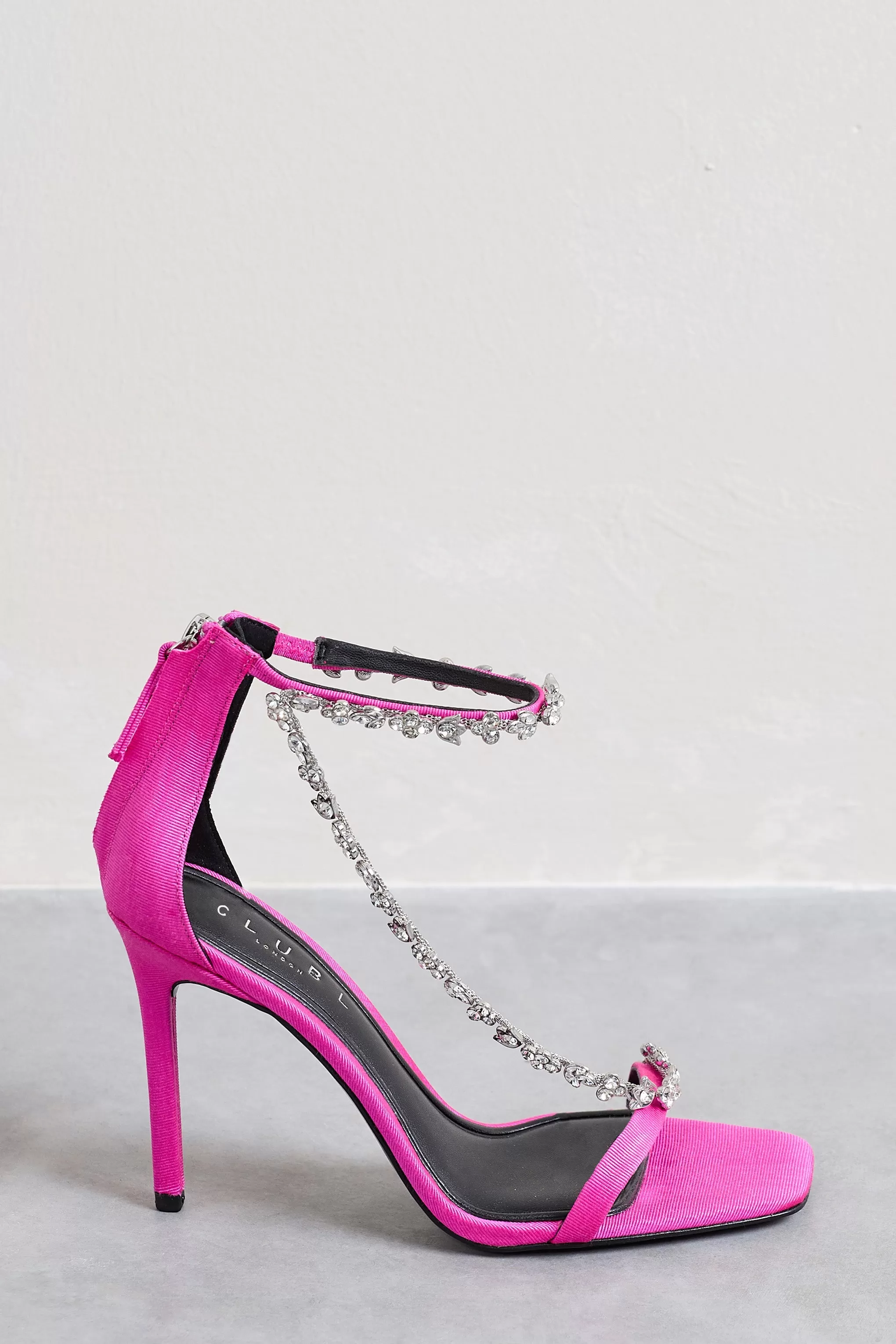 Oh Please | Pink Strappy Heeled Sandals With Diamante Chains