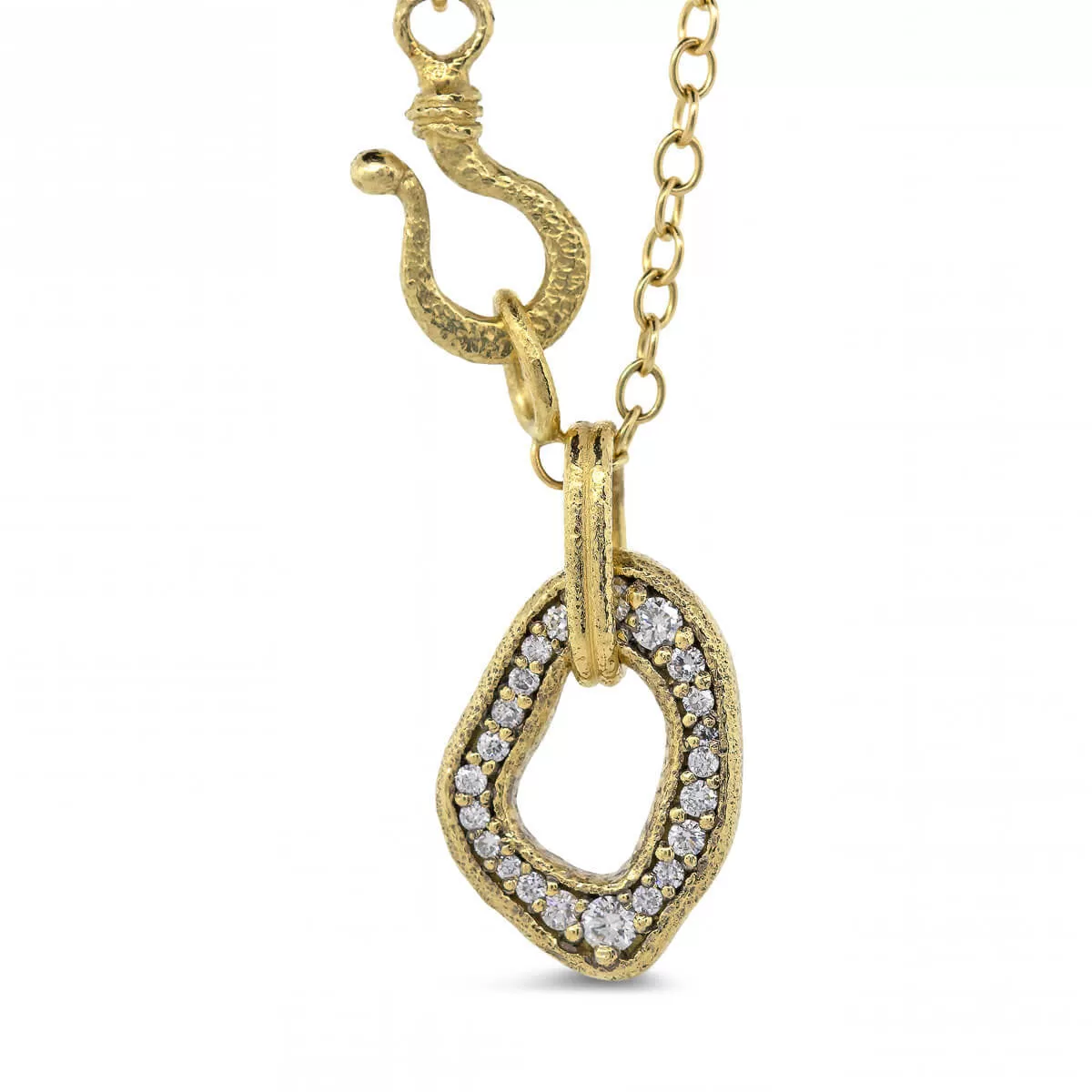 Open Pebble Pave Diamond Pendant Necklace in 18k gold