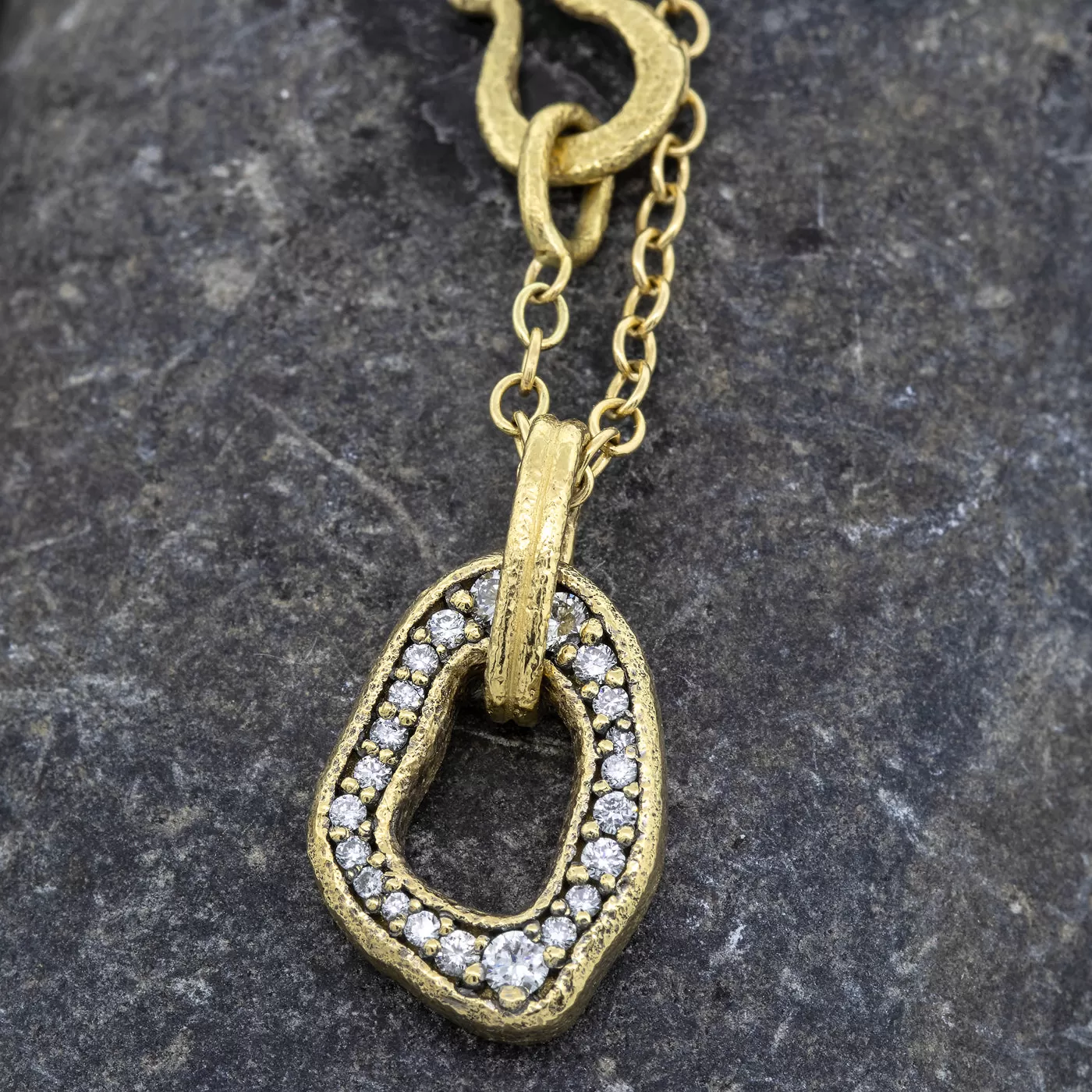 Open Pebble Pave Diamond Pendant Necklace in 18k gold