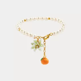 Orange Flower Pearl Bracelet