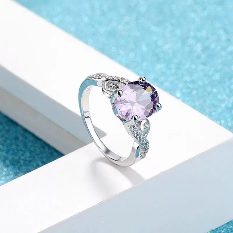 Oval Shape Princess Amethyst Ring