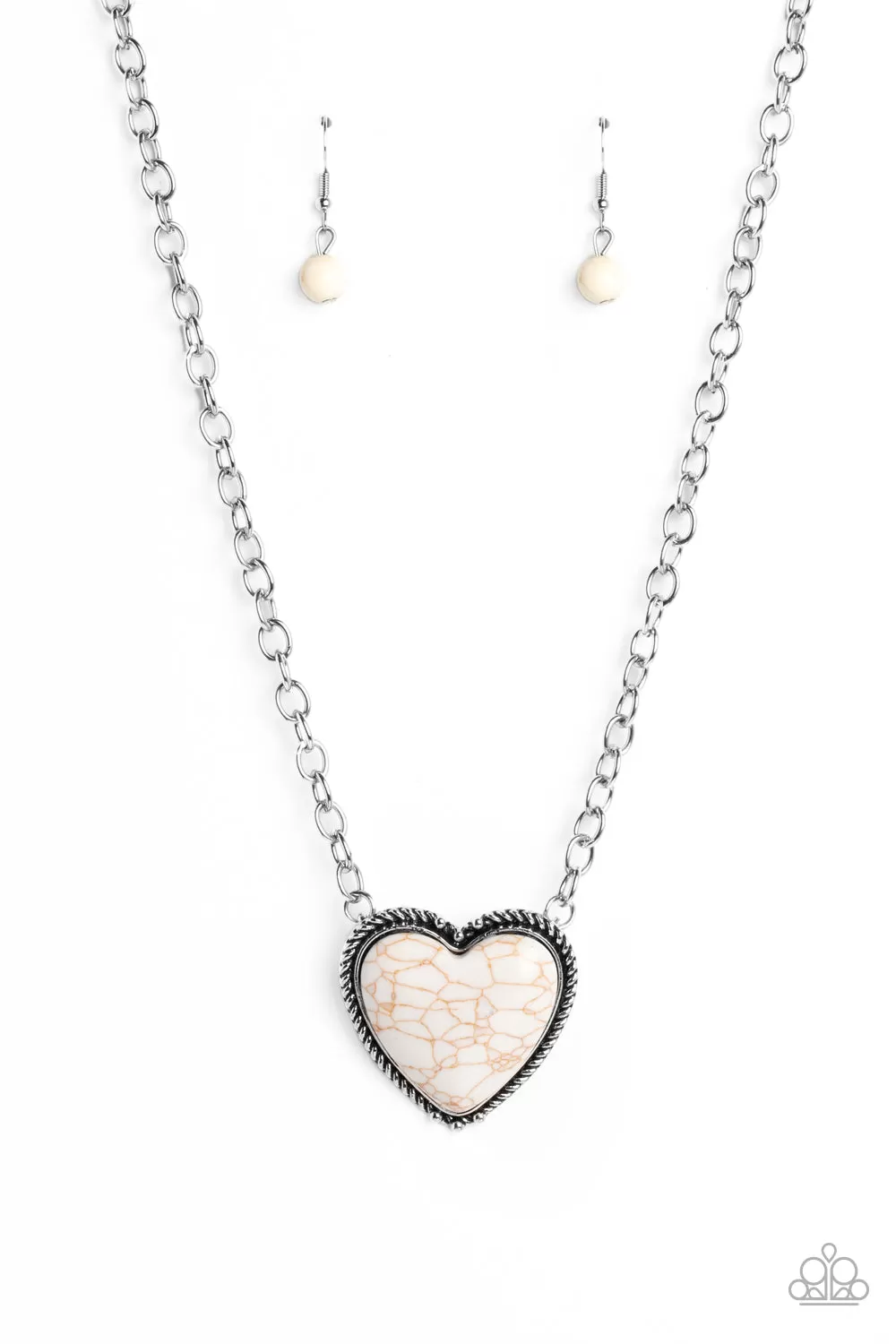 Paparazzi Authentic Admirer White Stone Heart Pendant Necklace