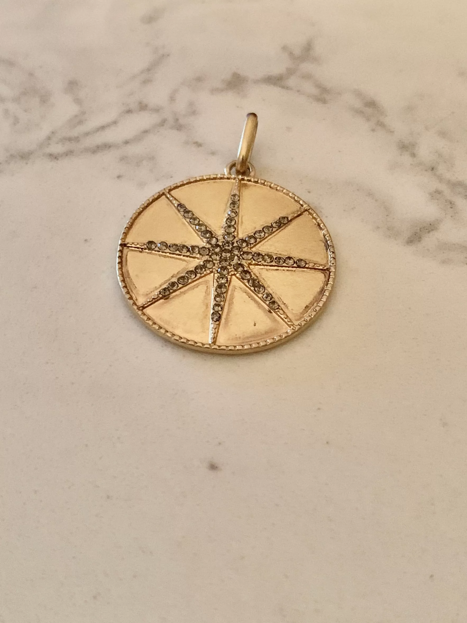 Pave Starburst Disc Charm - Gold