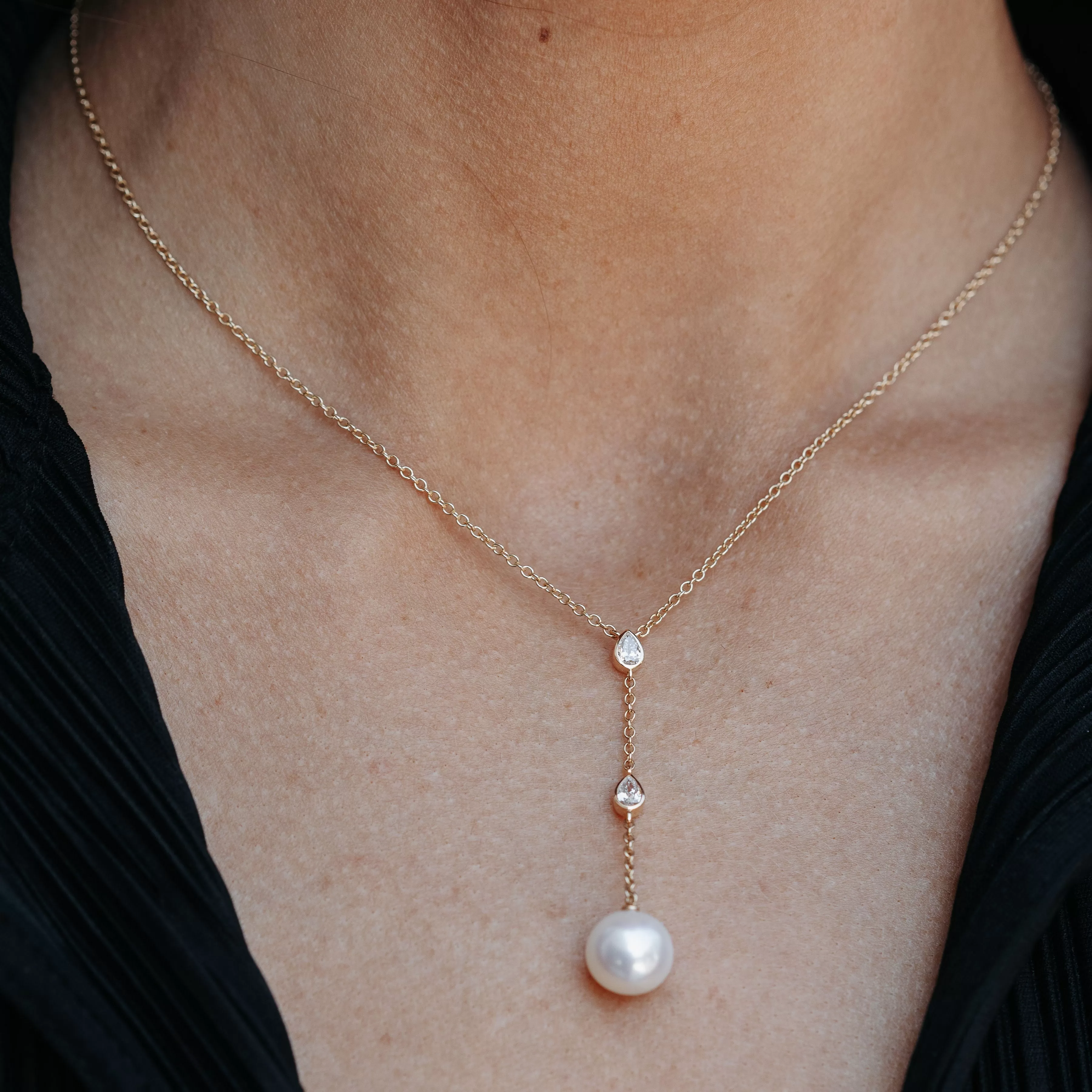 Pearl & Diamond Lariat Necklace