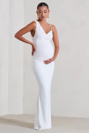 Phantasy | White Maternity Cowl Neck Maxi Dress