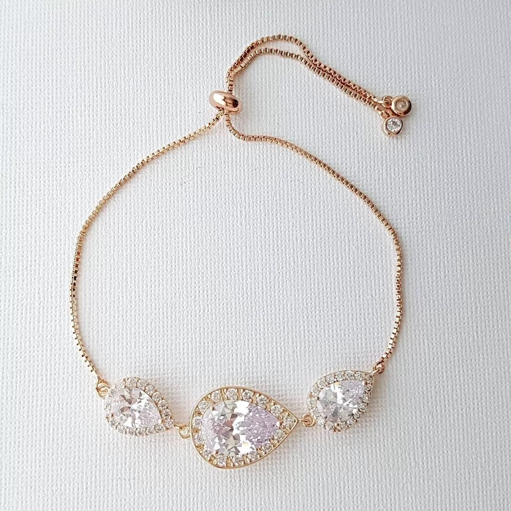 Pink Gold Teardrop Slider Bracelet for Brides Bridesmaids-Evelyn