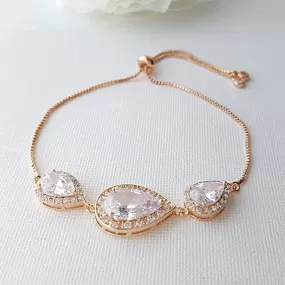 Pink Gold Teardrop Slider Bracelet for Brides Bridesmaids-Evelyn