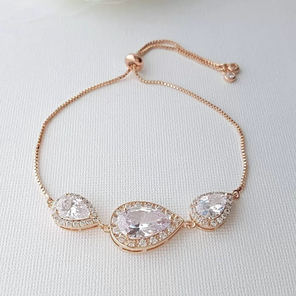 Pink Gold Teardrop Slider Bracelet for Brides Bridesmaids-Evelyn