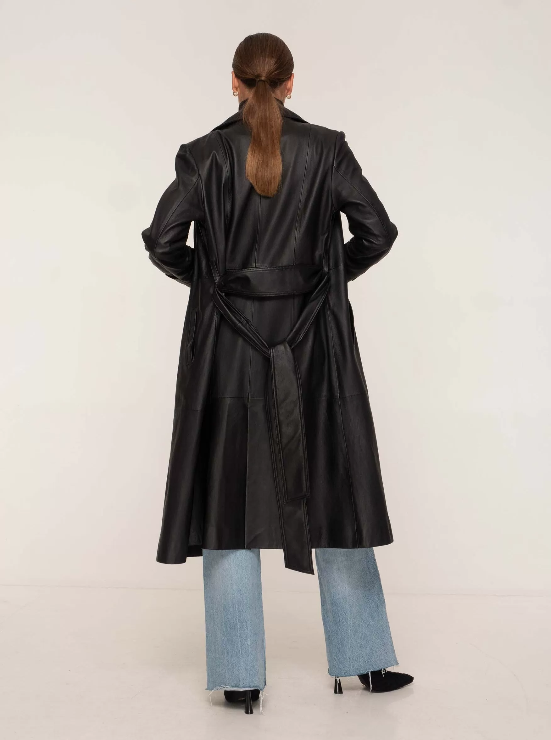 PORTIA LEATHER TRENCH COAT - BLACK