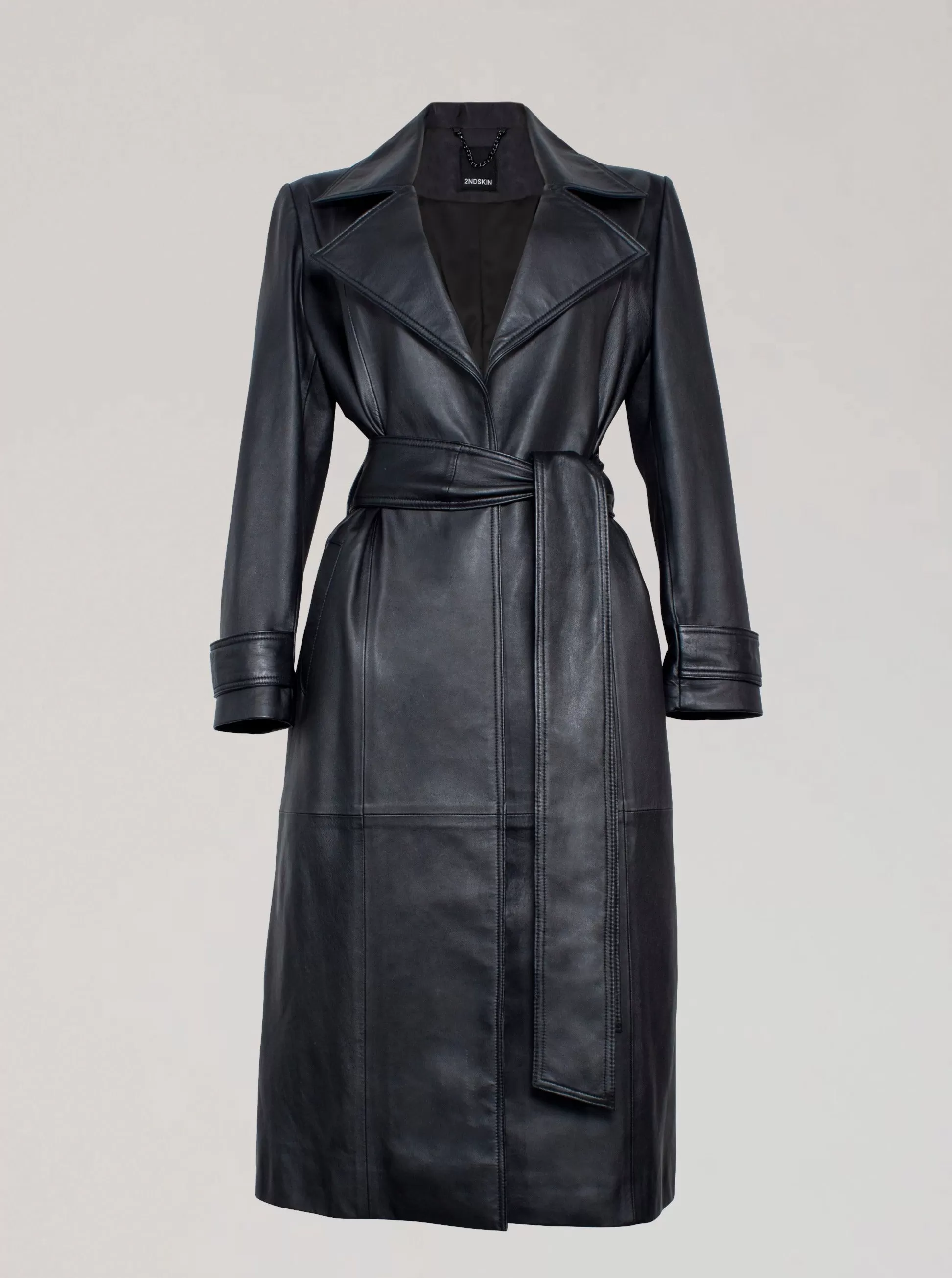 PORTIA LEATHER TRENCH COAT - BLACK