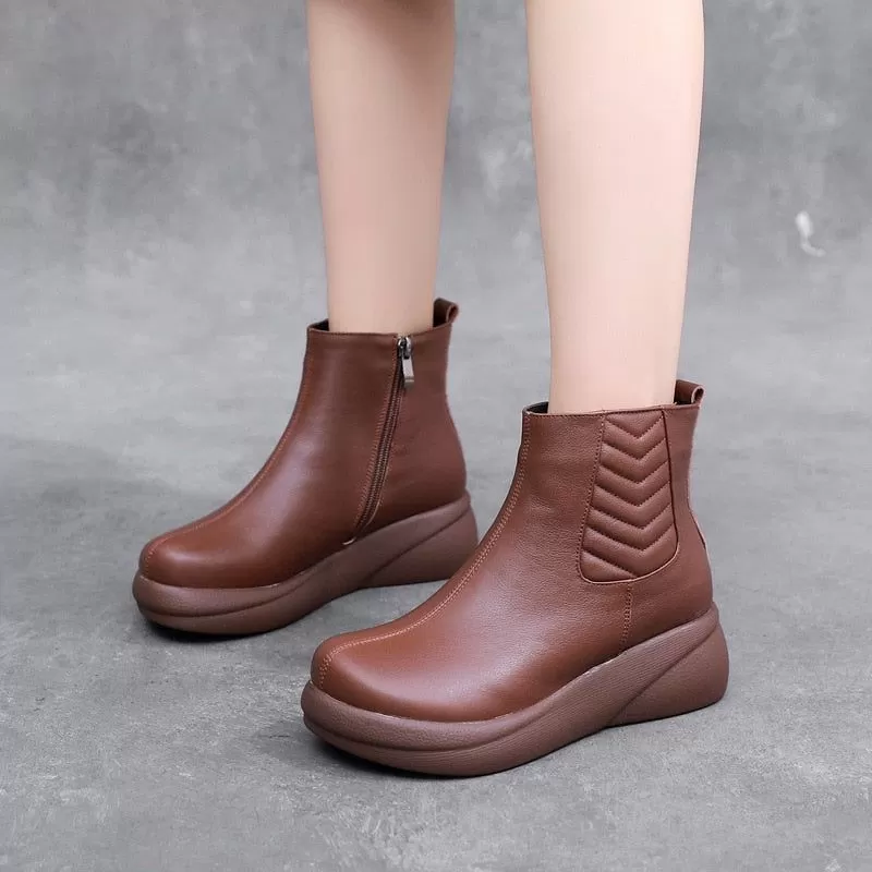 QX1222 Leather Platform Ankle Boots - Soft Women's Casual Shoes