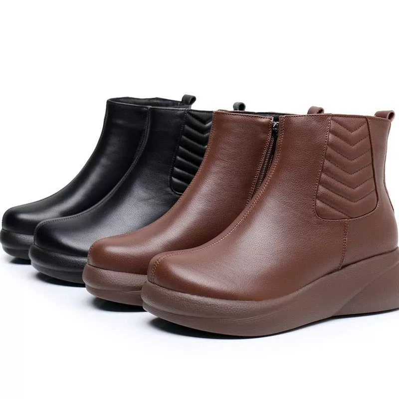 QX1222 Leather Platform Ankle Boots - Soft Women's Casual Shoes