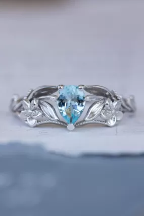 READY TO SHIP: Eloise ring in 14K white gold, natural aquamarine pear cut 7x5 mm, AVAILABLE RING SIZES: 8-10US