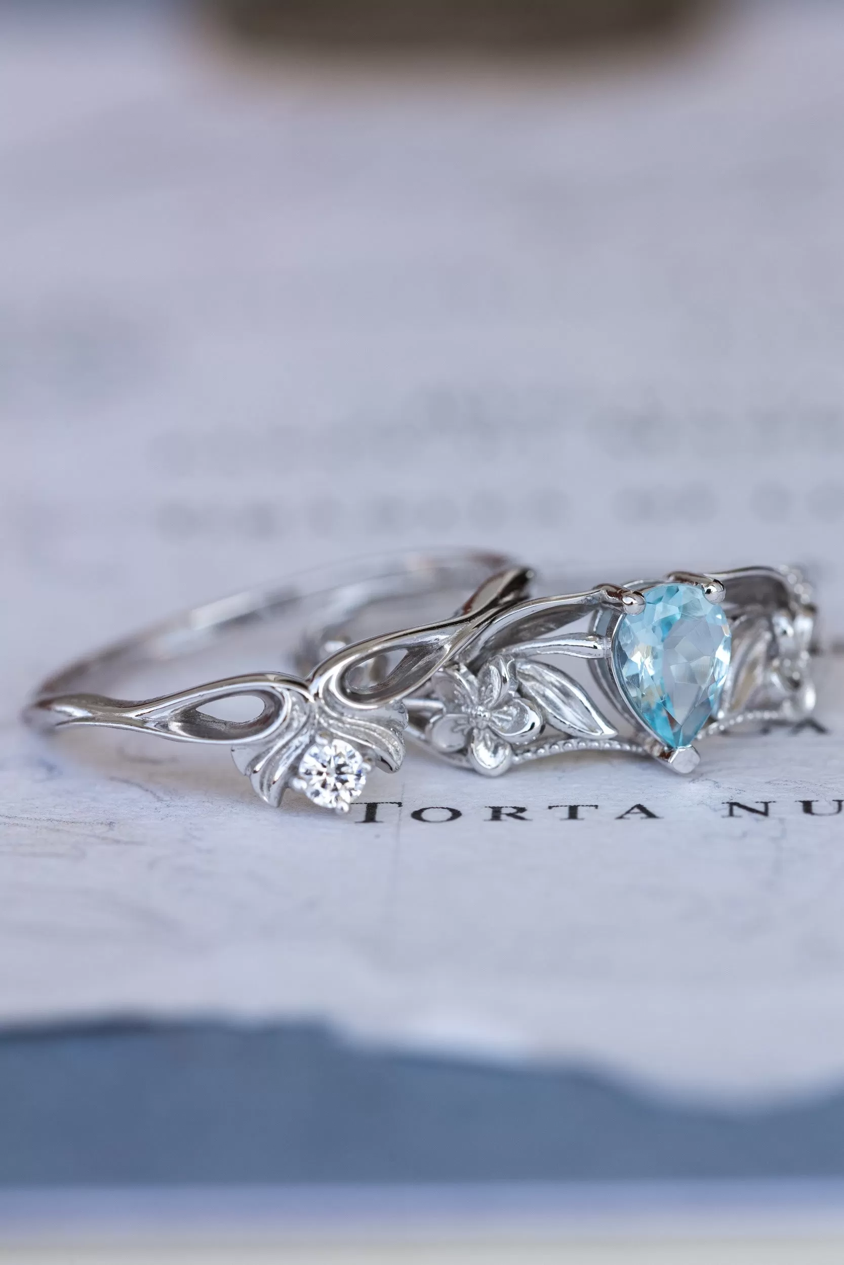 READY TO SHIP: Eloise ring in 14K white gold, natural aquamarine pear cut 7x5 mm, AVAILABLE RING SIZES: 8-10US