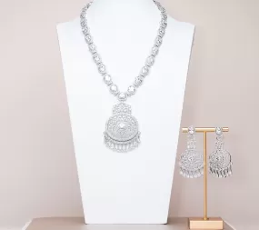 Ria White Gold Luxury Necklace & Earring Set By Jaipur Rose Luxury Indian Jewelry Online