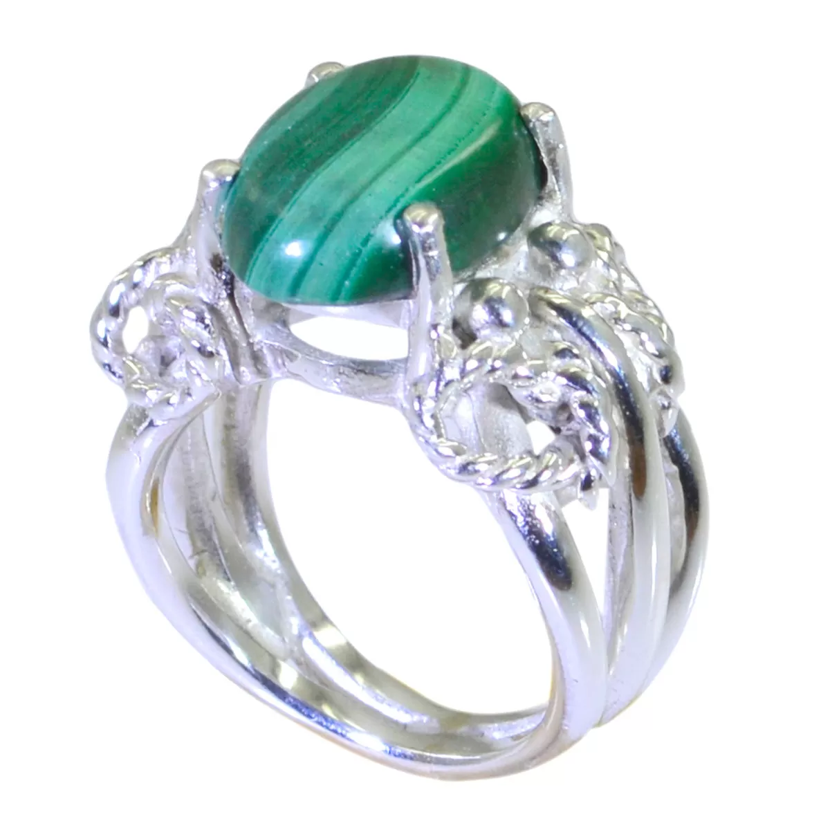 Riyo Delicate Gem Malachite Sterling Silver Rings Witch Jewelry