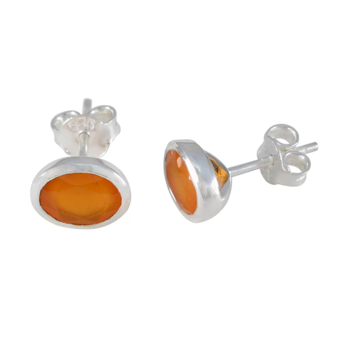 Riyo Divine Sterling Silver Earring For Female Red Onyx Earring Bezel Setting Red Earring Stud Earring