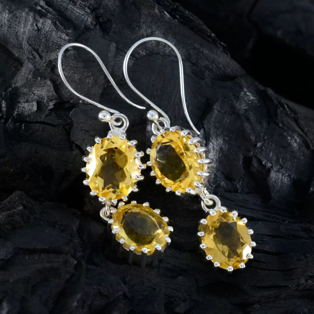 Riyo Fanciable Sterling Silver Earring For Women Citrine Earring Bezel Setting Yellow Earring Dangle Earring