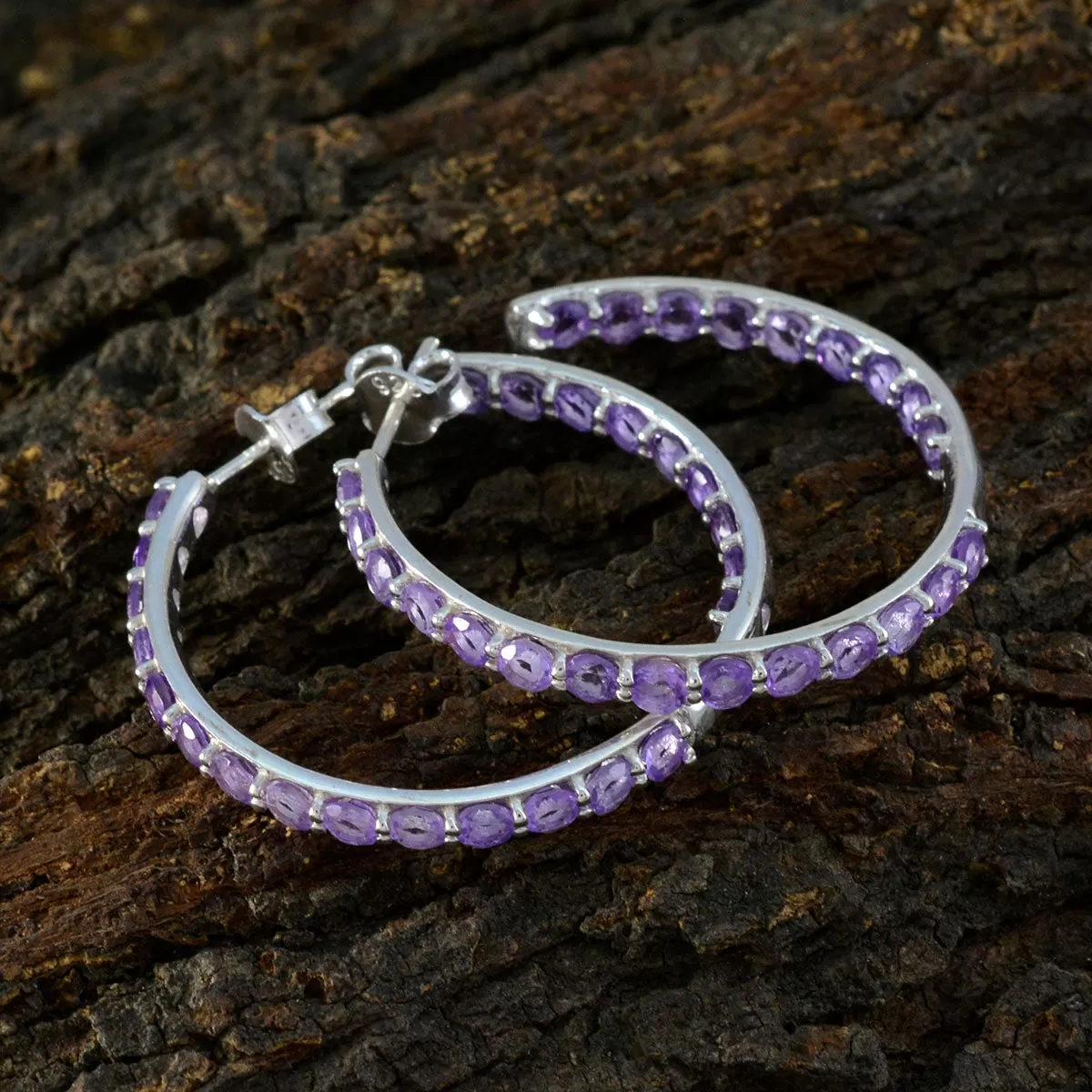 Riyo Fit 925 Sterling Silver Earring For Damsel Amethyst Earring Bezel Setting Purple Earring Stud Earring