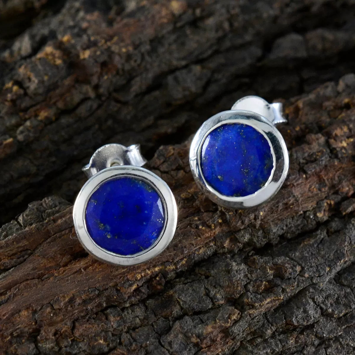 Riyo Foxy 925 Sterling Silver Earring For Female Lapis Lazuli Earring Bezel Setting Blue Earring Stud Earring